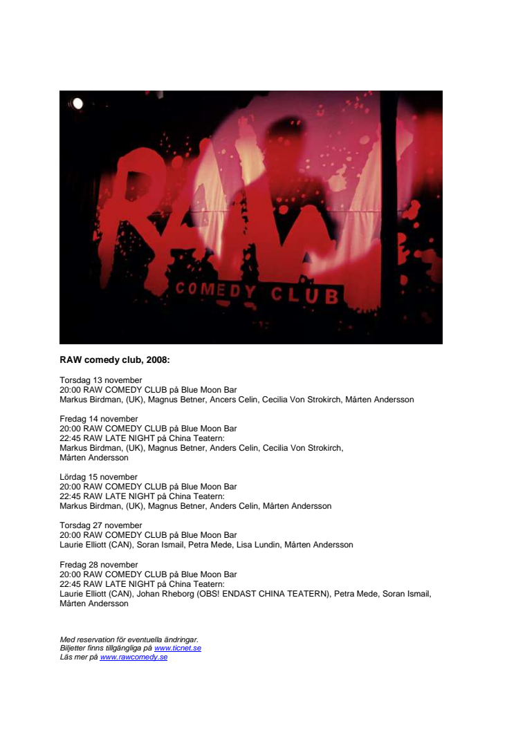 RAW Comedy Club Hösten 2008