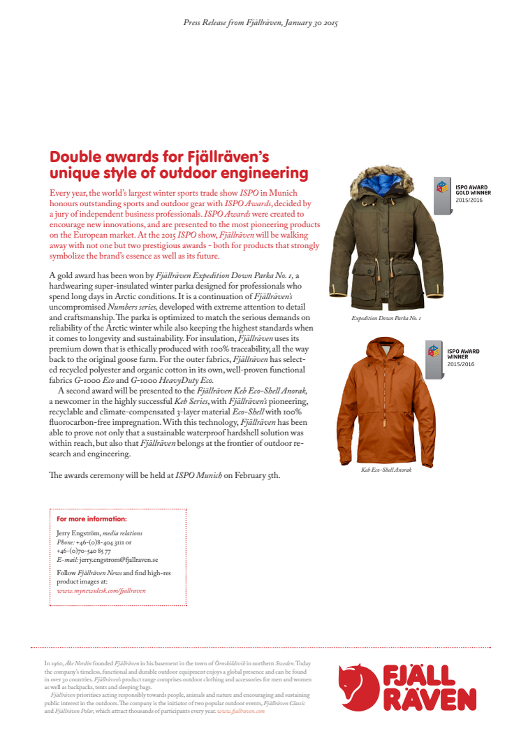 Double awards for Fjällräven’s unique style of outdoor engineering