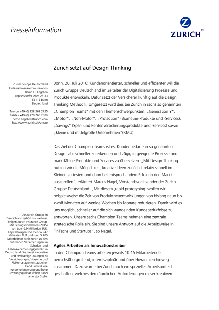 Zurich setzt auf Design Thinking