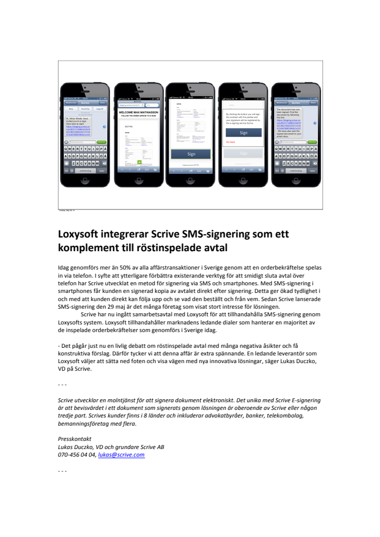 Loxysoft integrerar Scrive SMS-signering som ett komplement till röstinspelade avtal