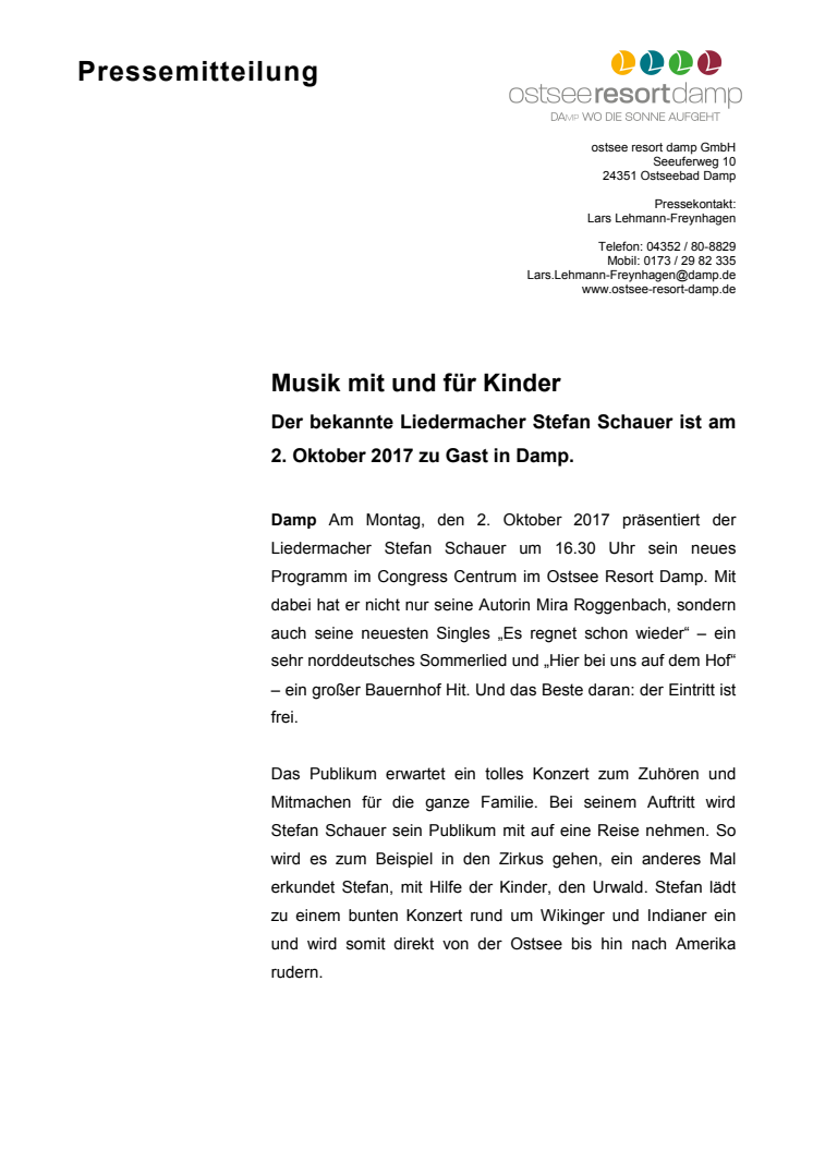 Musik mit und für Kinder - mit dem Liedermacher Stefan Schauer