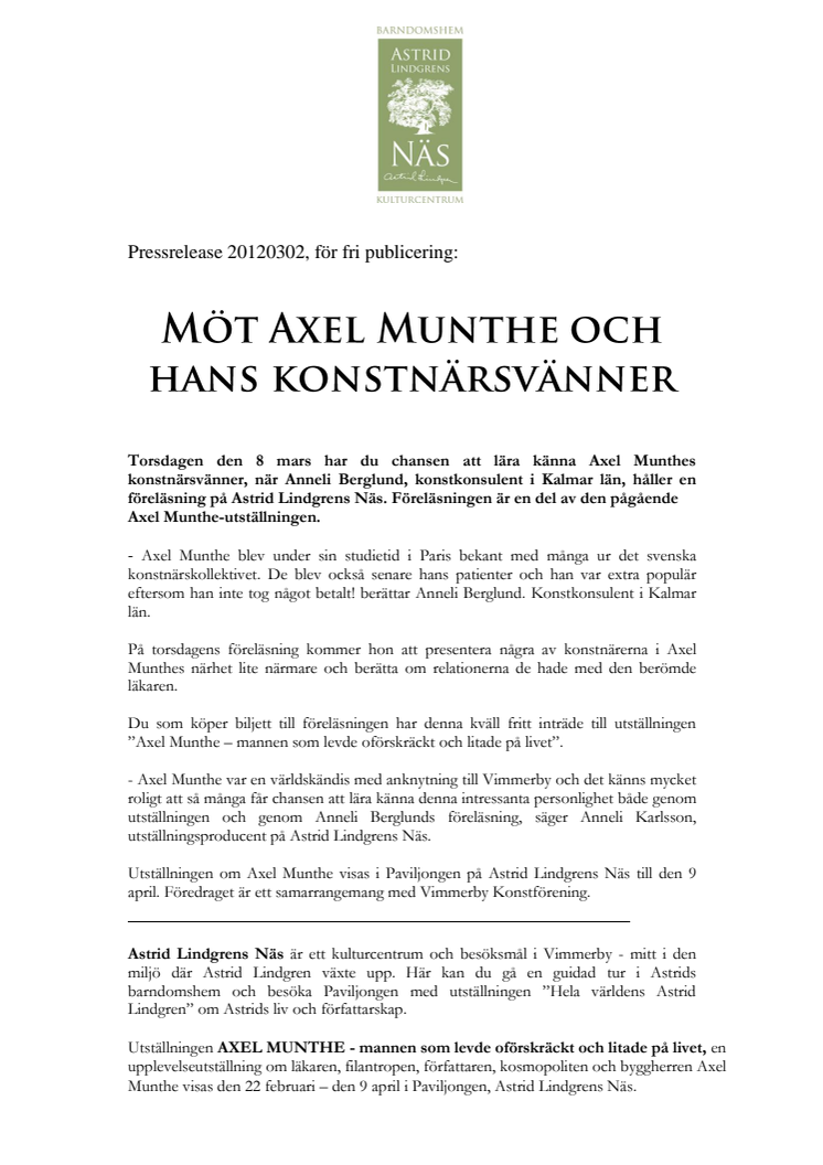 Möt Axel Munthe och hans konstnärsvänner 