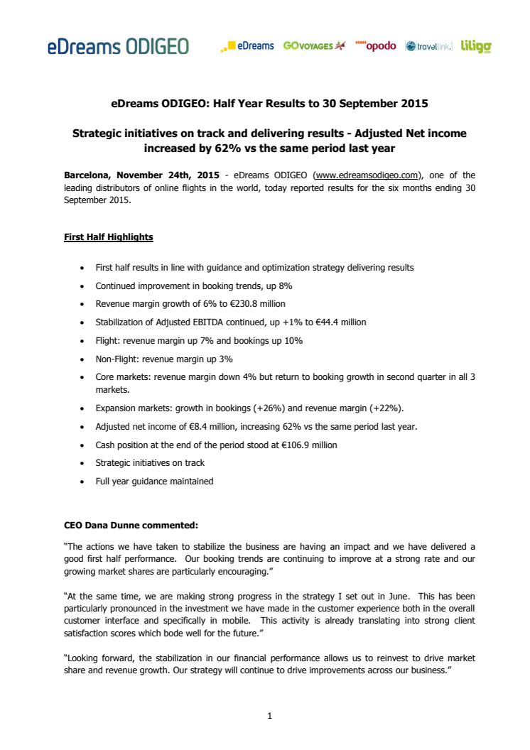 eDreams ODIGEO Half year result 2015