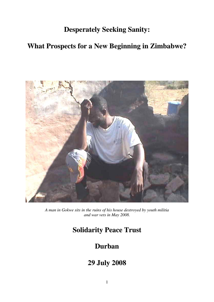 Rapporten Desperately seeking sanity - What prospects for a new beginning in Zimbabwe 