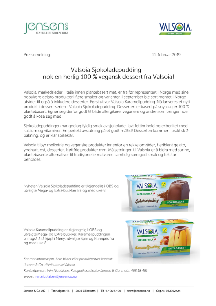 Valsoia Sjokoladepudding –  nok en herlig 100 % vegansk dessert fra Valsoia!