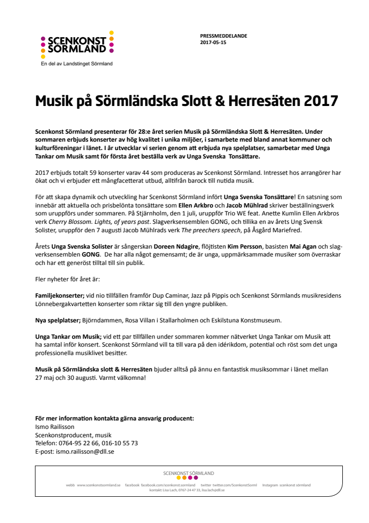 Musik på Sörmländska Slott & Herresäten 2017