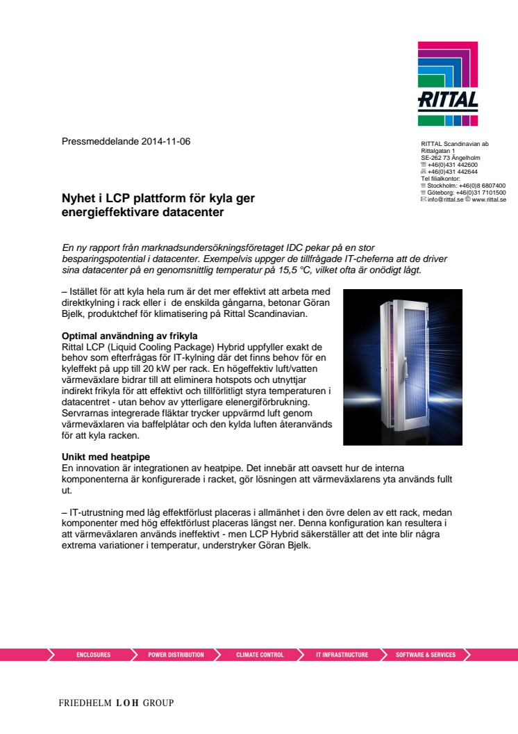 Nyhet i LCP plattform för kyla ger energieffektivare datacenter