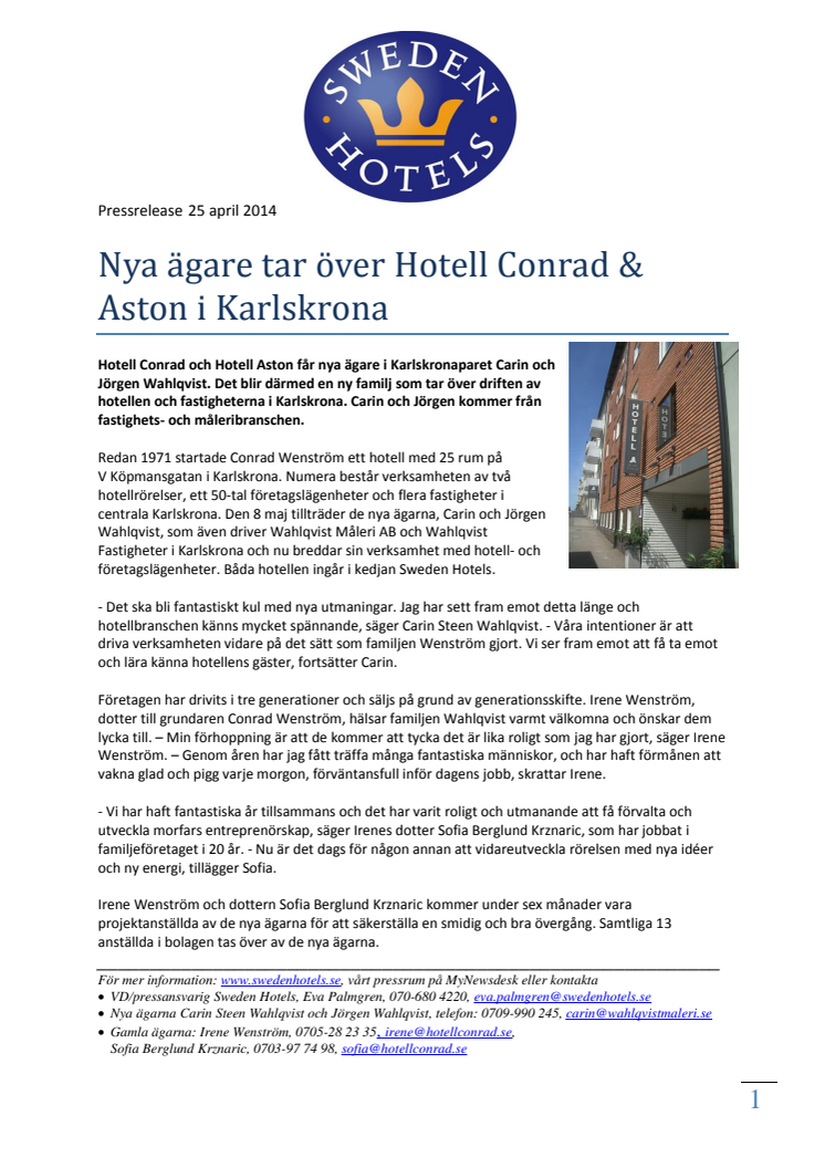 Nya ägare tar över Hotell Conrad & Aston i Karlskrona