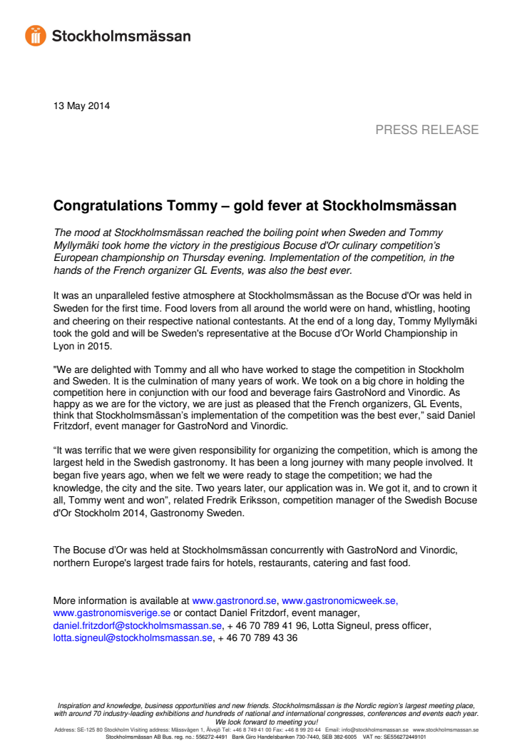 Congratulations Tommy – gold fever at Stockholmsmässan