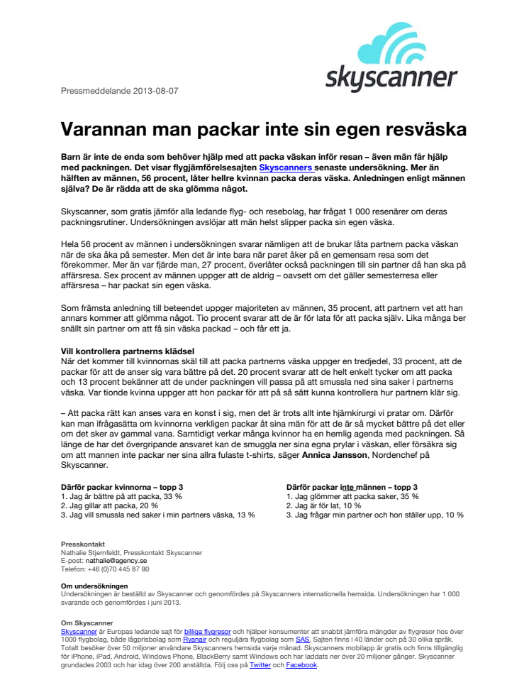 Varannan man packar inte sin egen resväska 