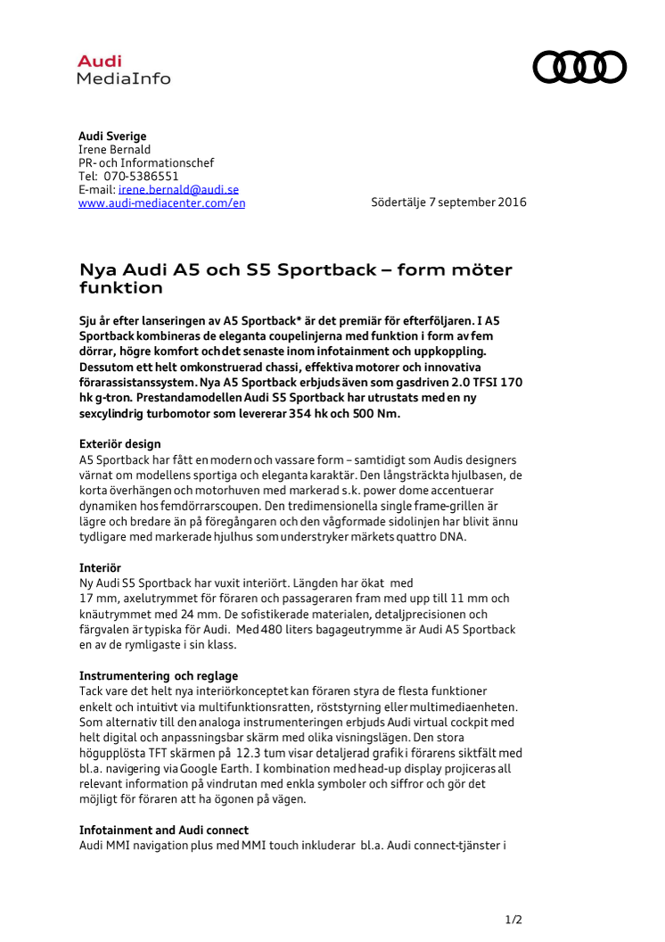 Nya Audi A5 och S5 Sportback – form möter funktion