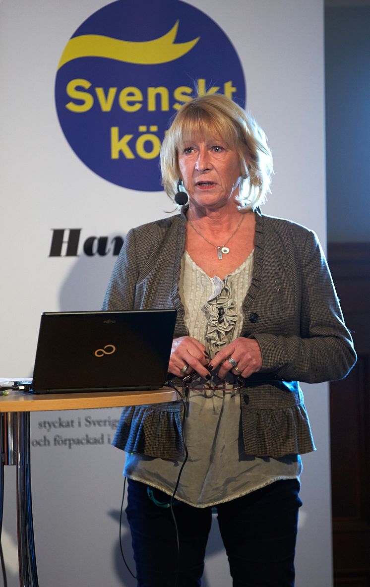Margaretha Åberg, Sveriges Grisföretagare, på Svenskt Kötts pressträff om svensk gris