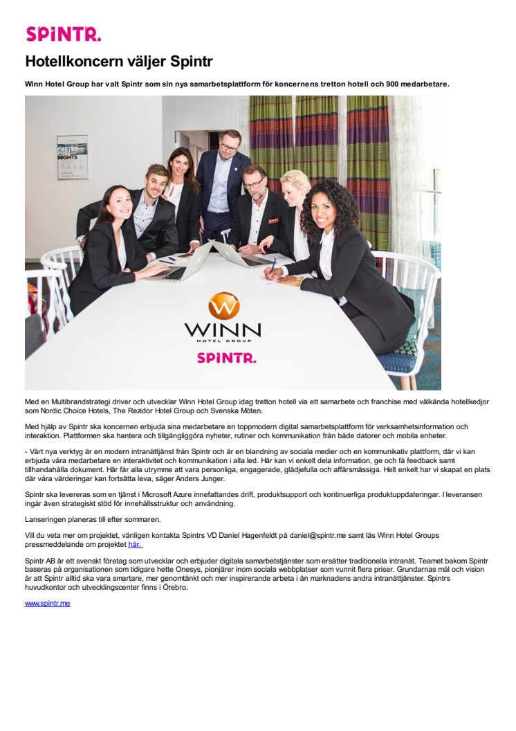 Hotellkoncern väljer Spintr
