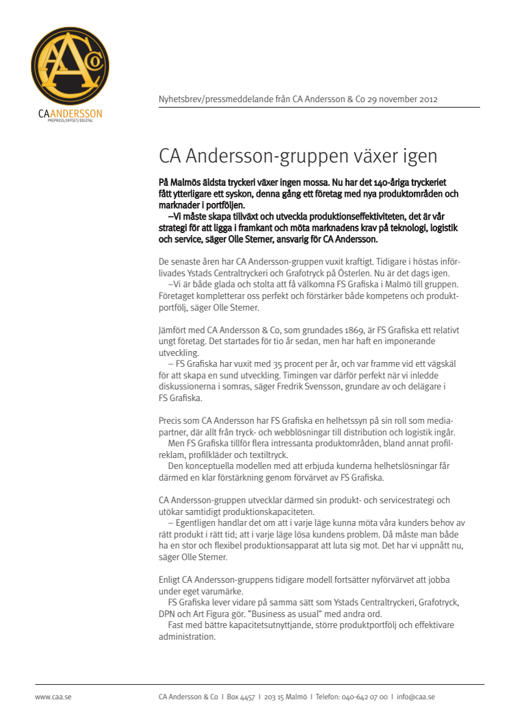 CA Andersson-gruppen växer igen