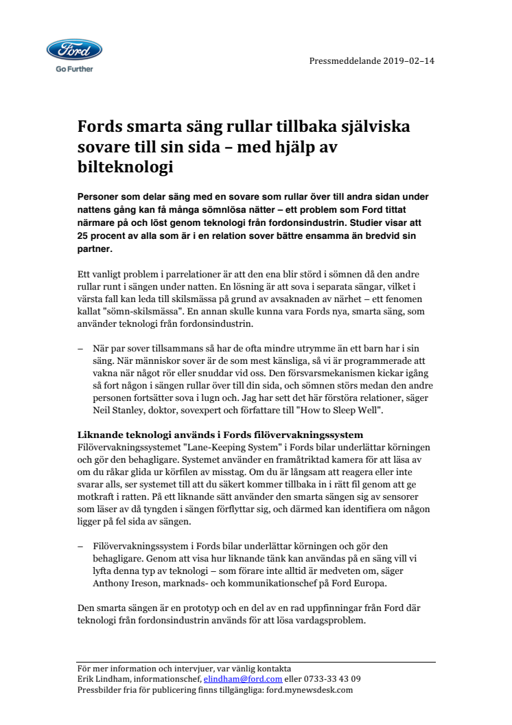 Fords smarta säng rullar tillbaka själviska sovare till sin sida – med hjälp av bilteknologi