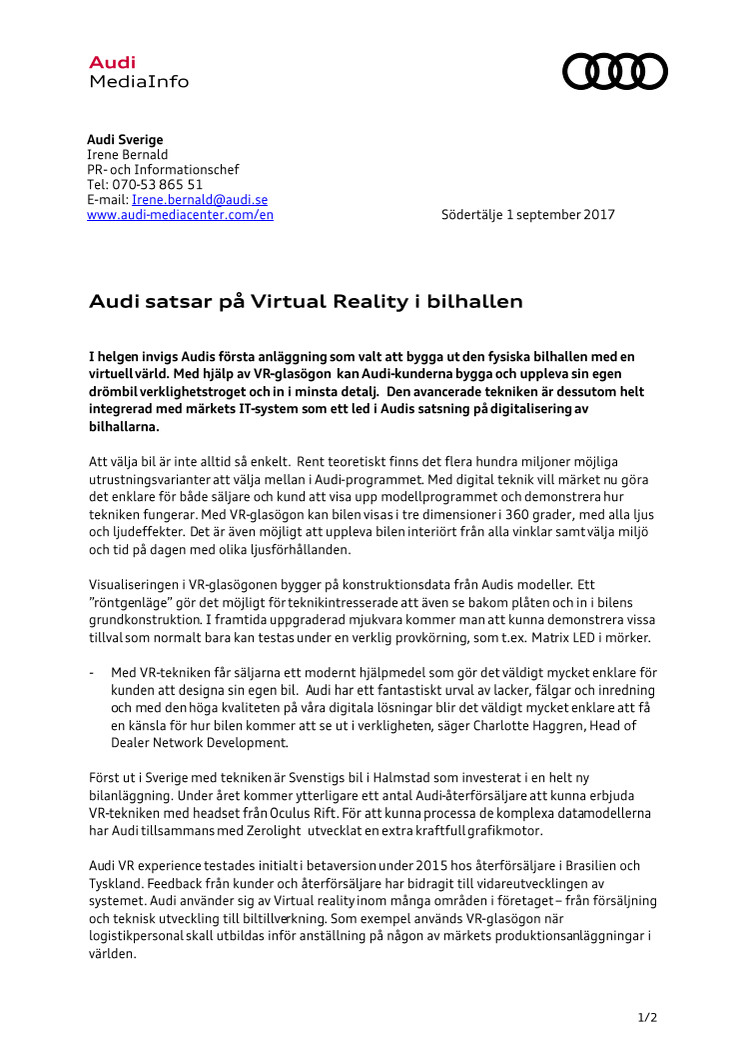Audi satsar på Virtual Reality i bilhallen