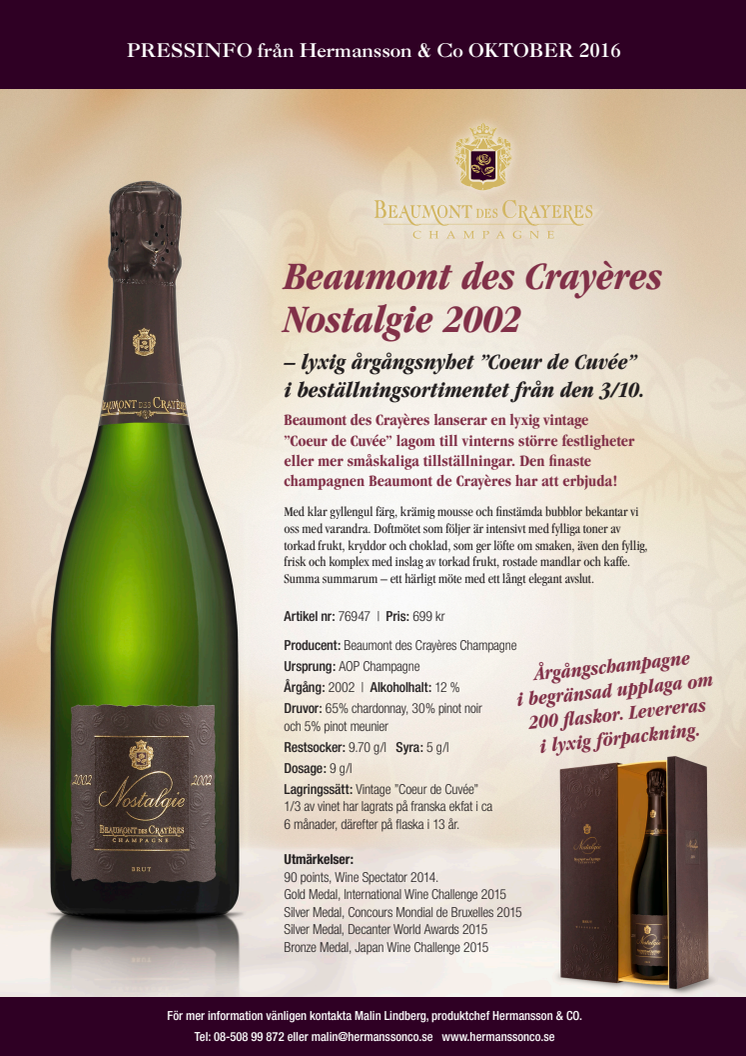 ​Beaumont des Crayères Nostalgie 2002 – lyxig årgångsnyhet i begränsad upplaga!