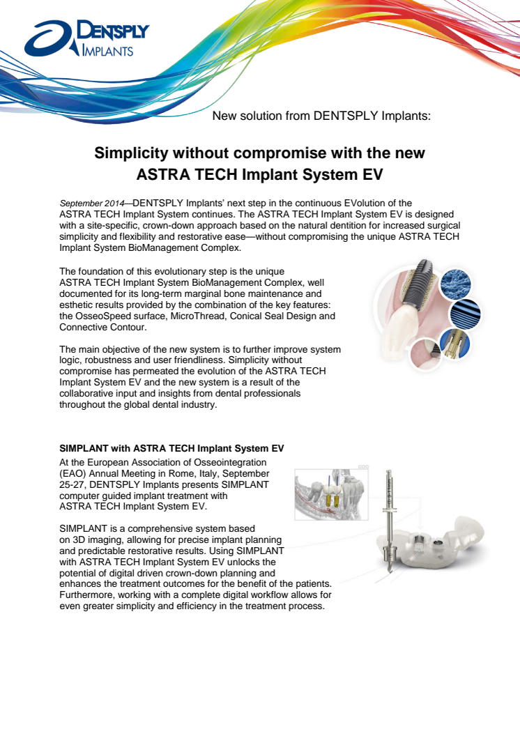 European launch at the EAO: Simplicity without compromise with the new ASTRA TECH Implant System EV
