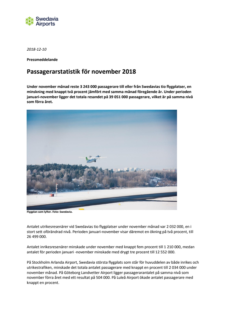 Passagerarstatistik för november 2018