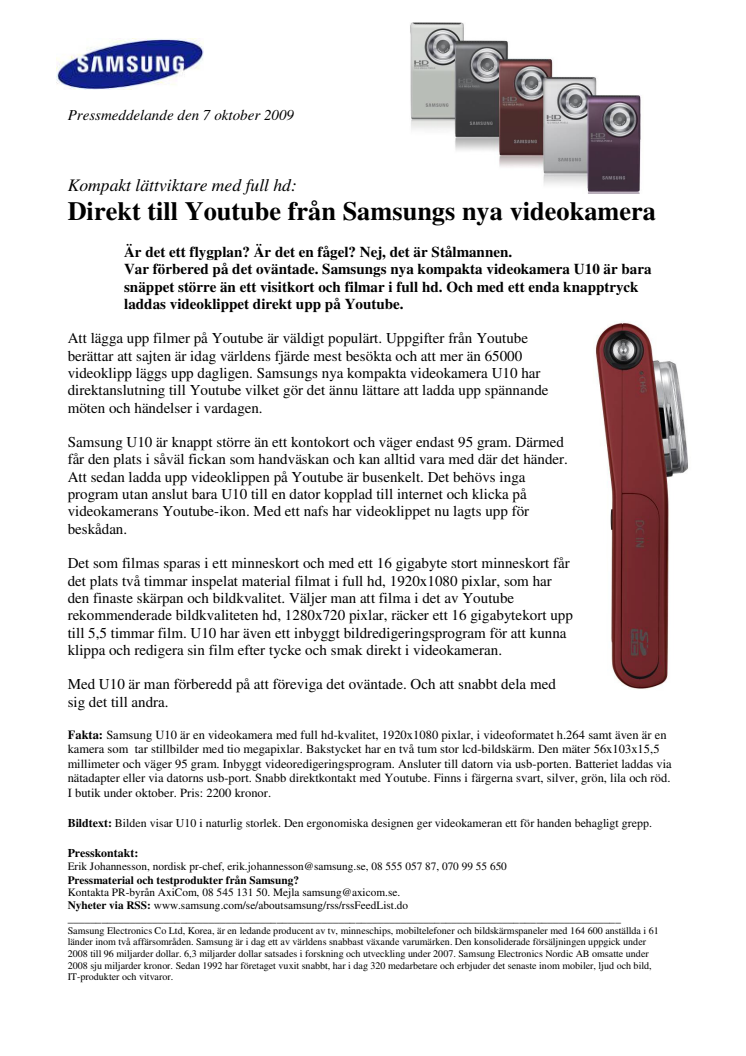 Direkt till Youtube från Samsungs nya videokamera