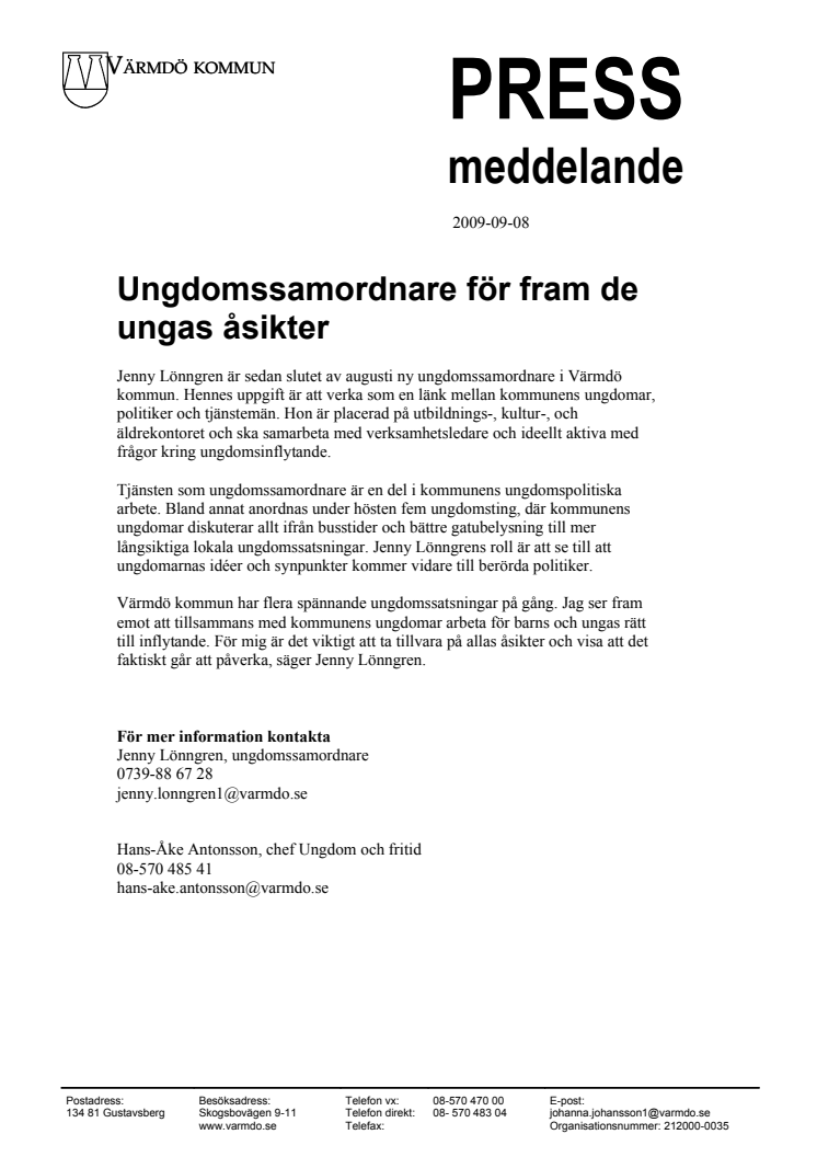 Ungdomssamordnare för fram de ungas åsikter