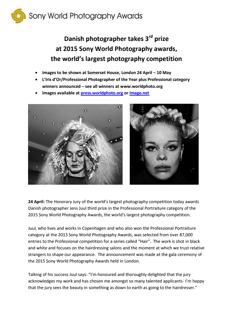 Danske Jens Juul vinder flot tredjeplads ved Sony World Photography Awards 2015