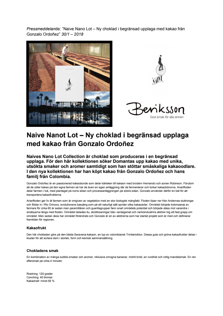Naive Nanot Lot – Ny choklad i begränsad upplaga med kakao från Gonzalo Ordoñez
