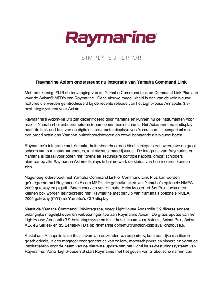 Raymarine Axiom ondersteunt nu integratie van Yamaha Command Link