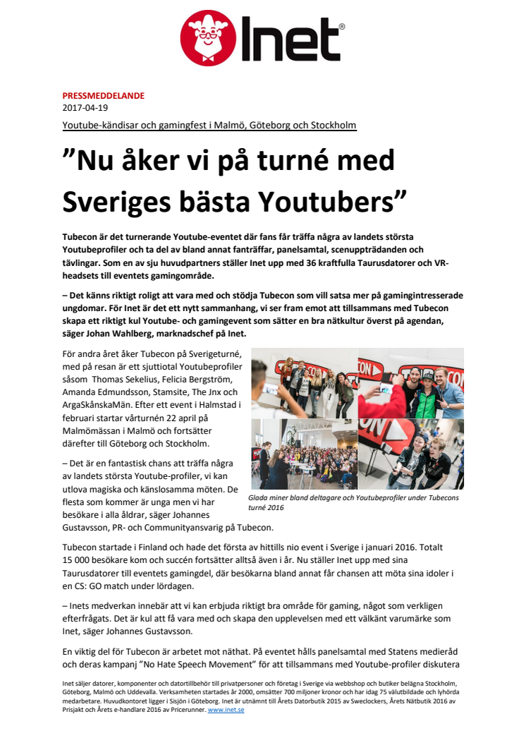 ”Nu åker vi på turné med Sveriges bästa Youtubers”