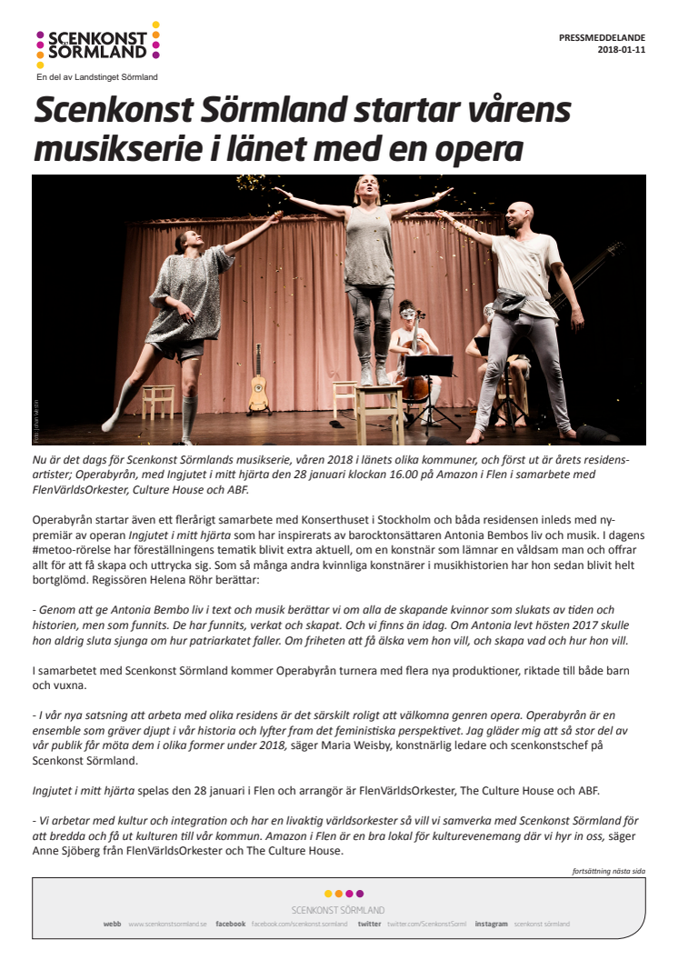 Scenkonst Sörmland startar vårens musikserie med en opera