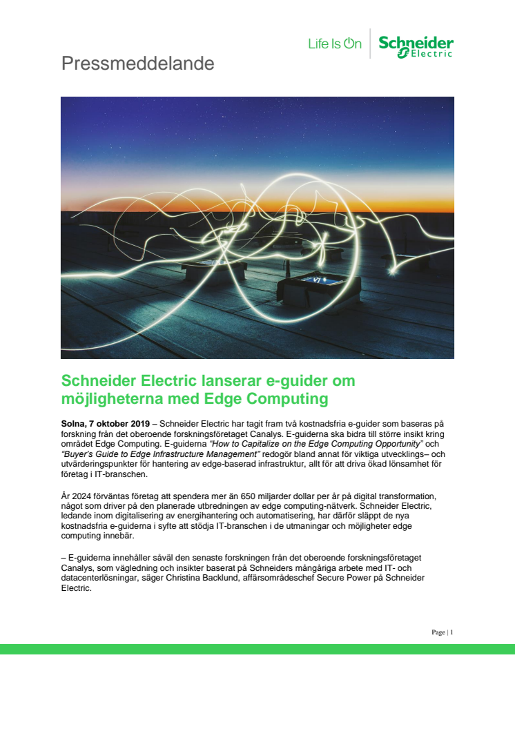 Schneider Electric lanserar e-guider om möjligheterna med Edge Computing