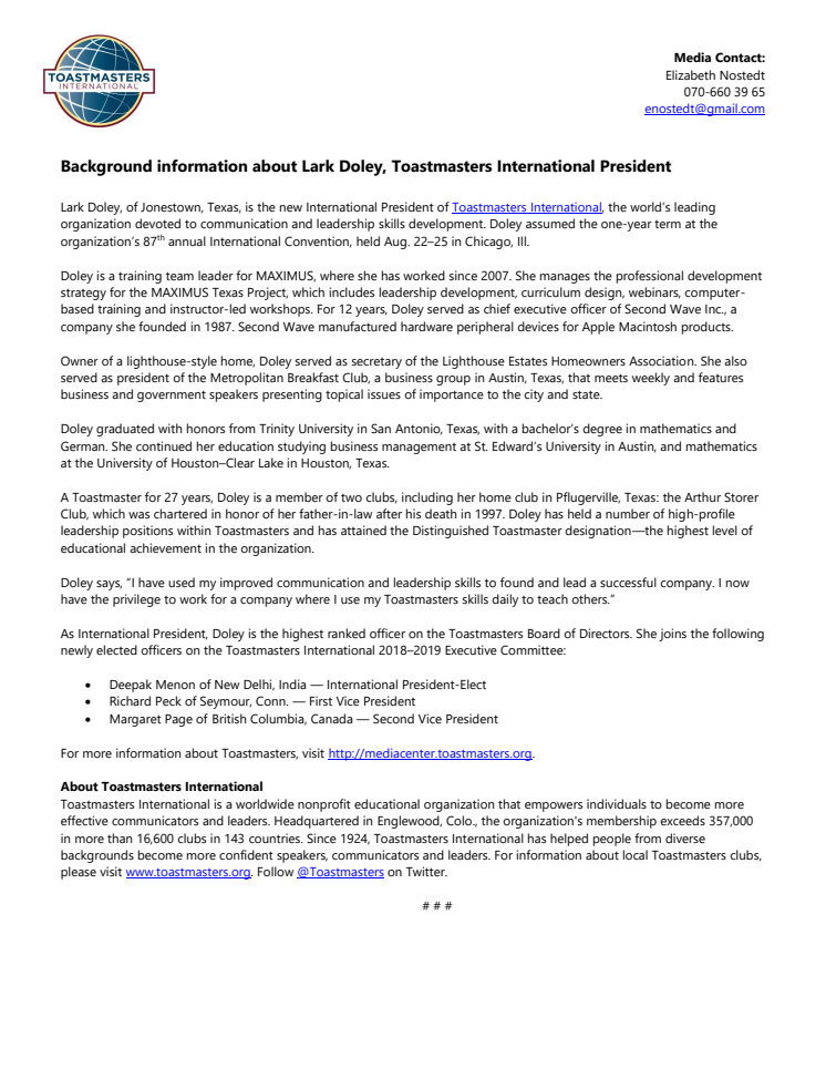 Lark Doley - background information