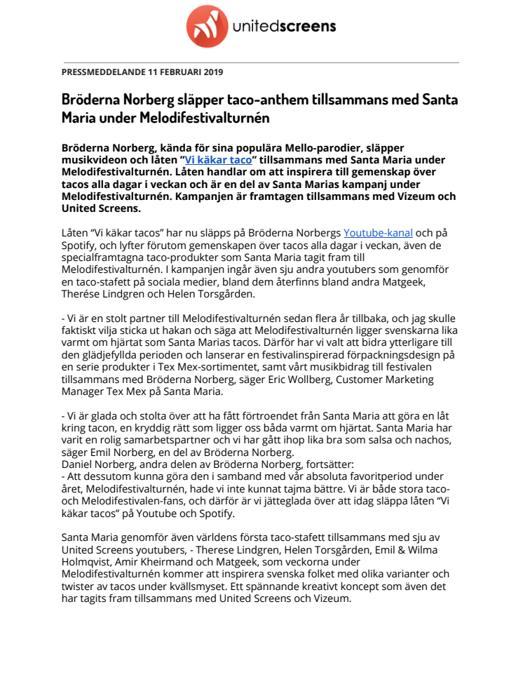 Bröderna Norberg släpper taco-anthem tillsammans med Santa Maria under Melodifestivalturnén
