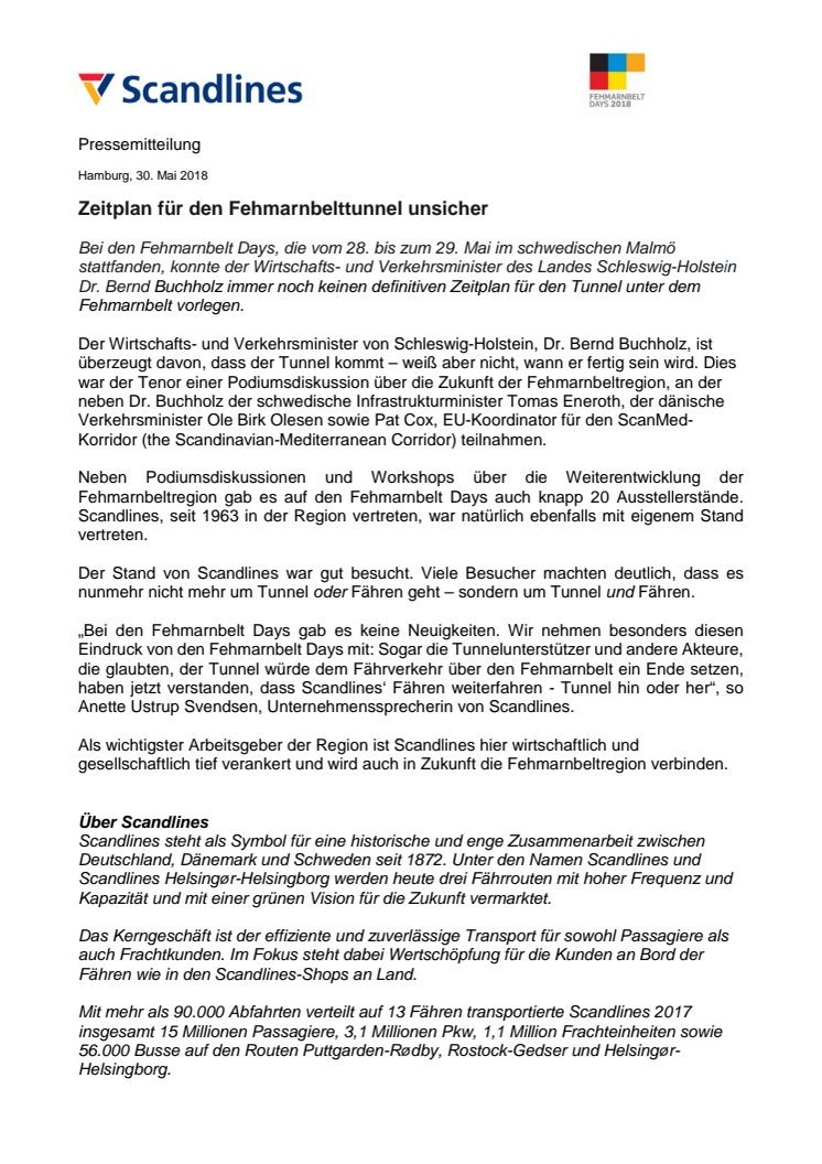 Zeitplan für den Fehmarnbelttunnel unsicher 