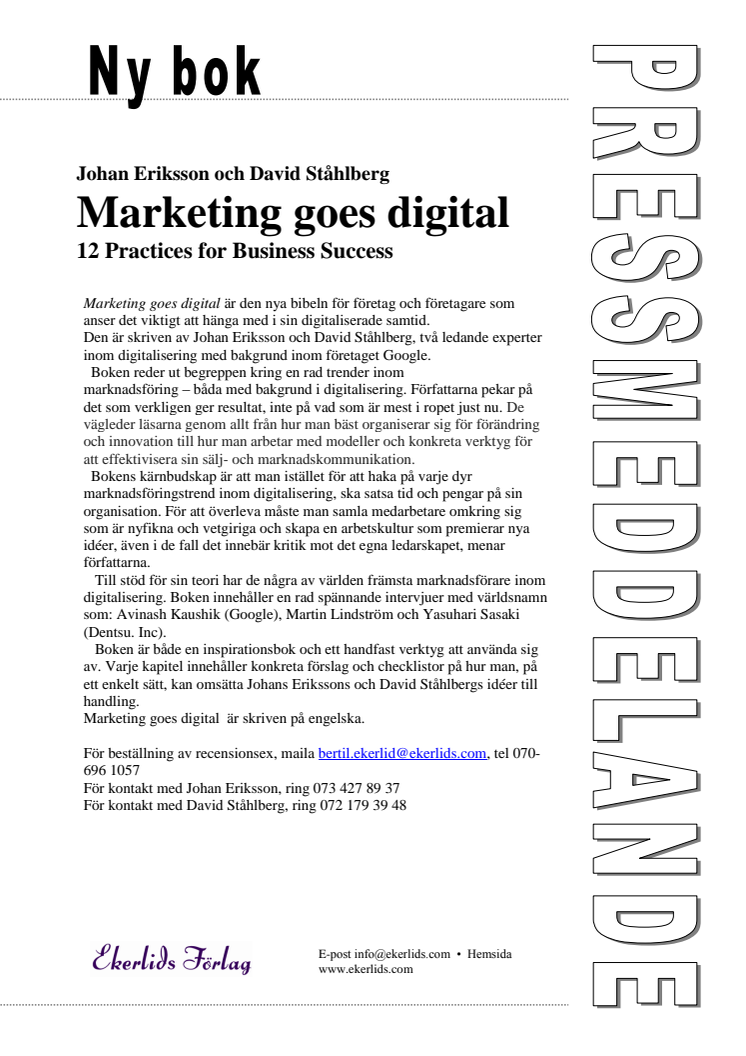 Ny bok: Marketing goes digital av Johan Eriksson och David Ståhlberg