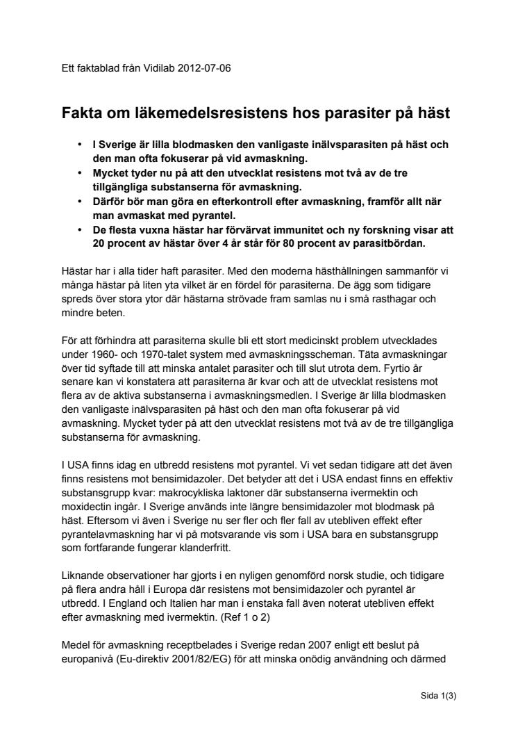 Fakta om läkemedelsresistens hos parasiter på häst
