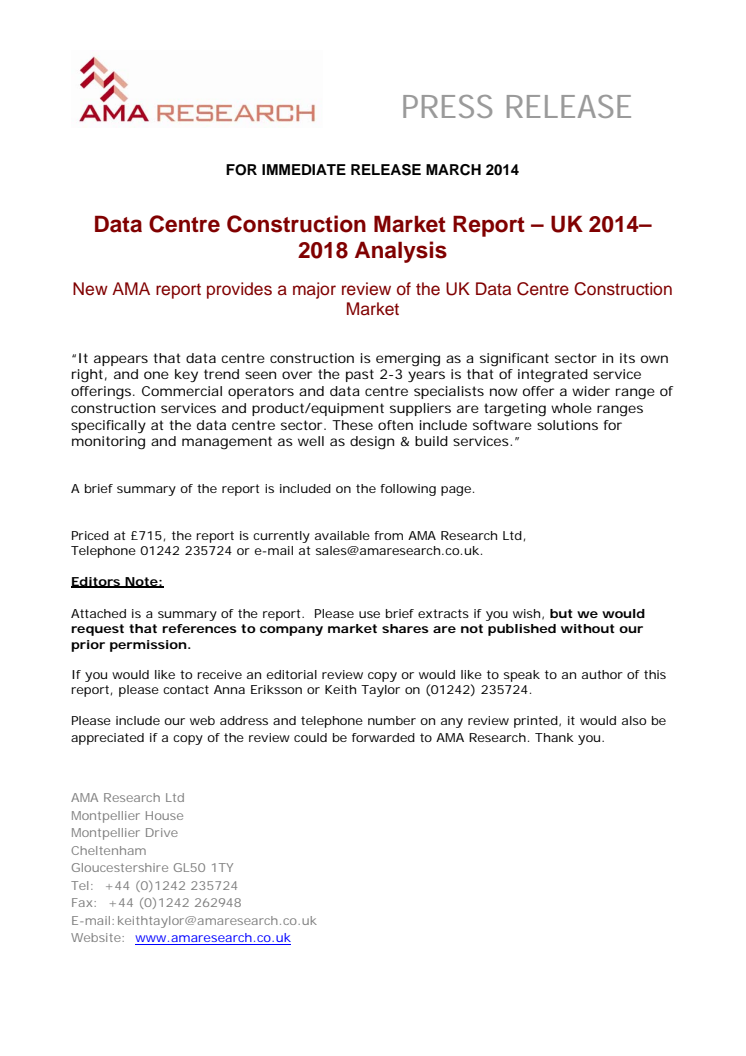 Bouyant Market for Data Centre Construction in the UK