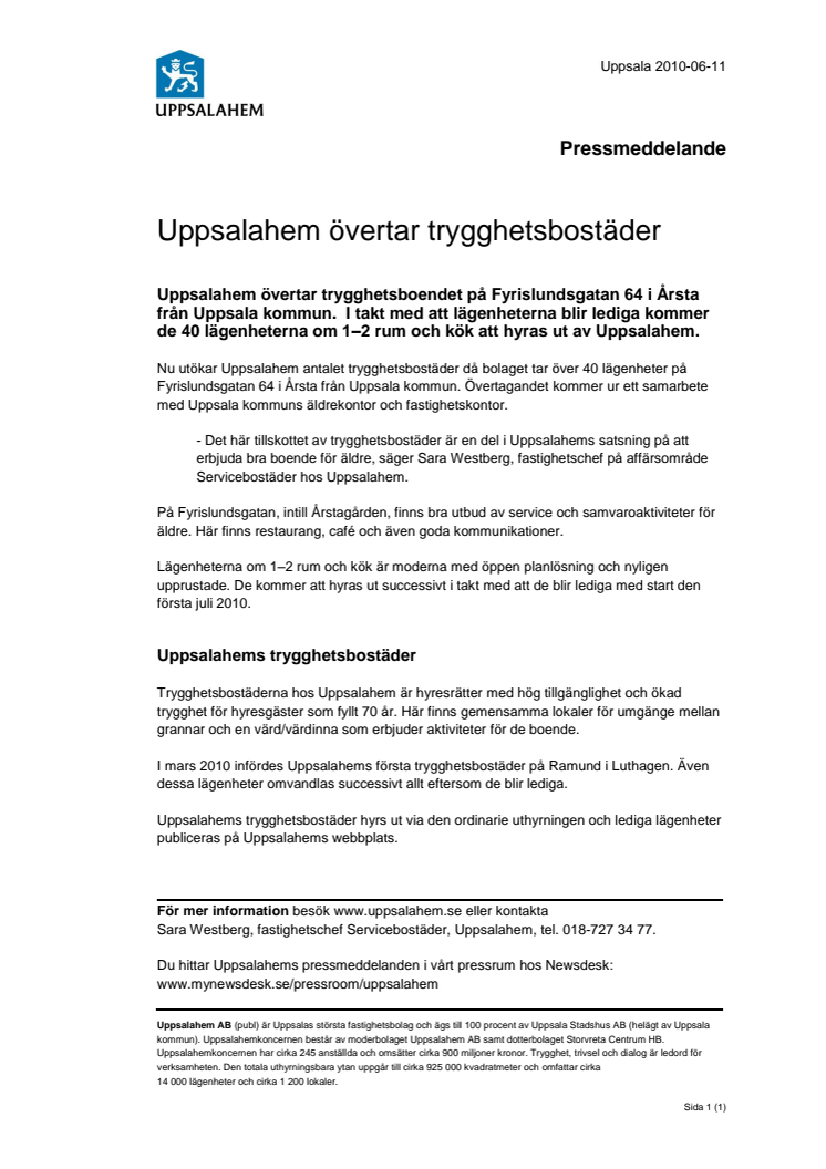 Uppsalahem övertar trygghetsbostäder