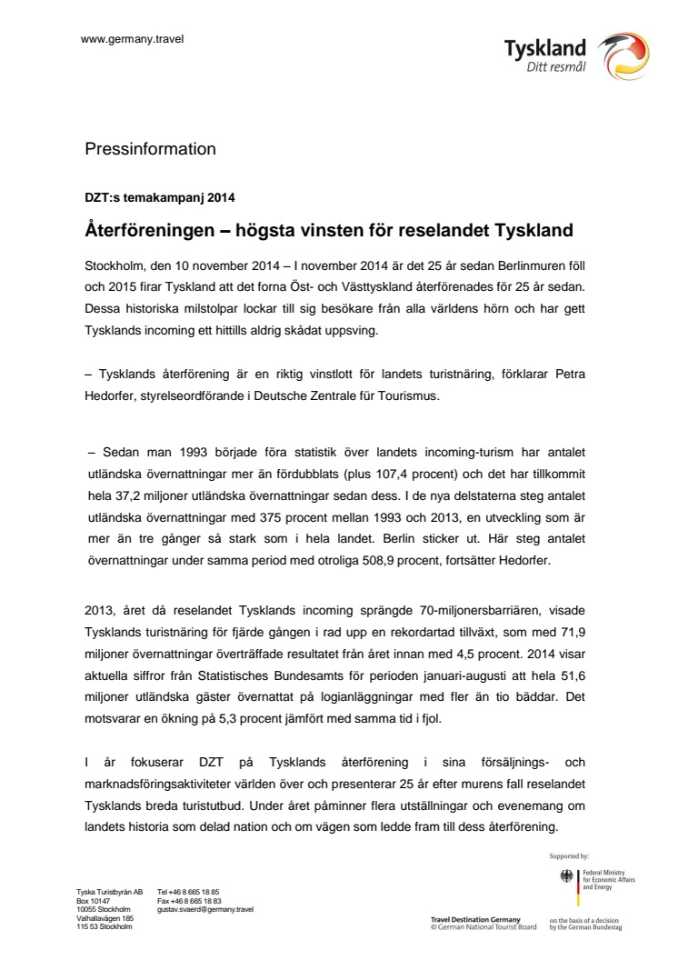 Återföreningen – högsta vinsten för reselandet Tyskland