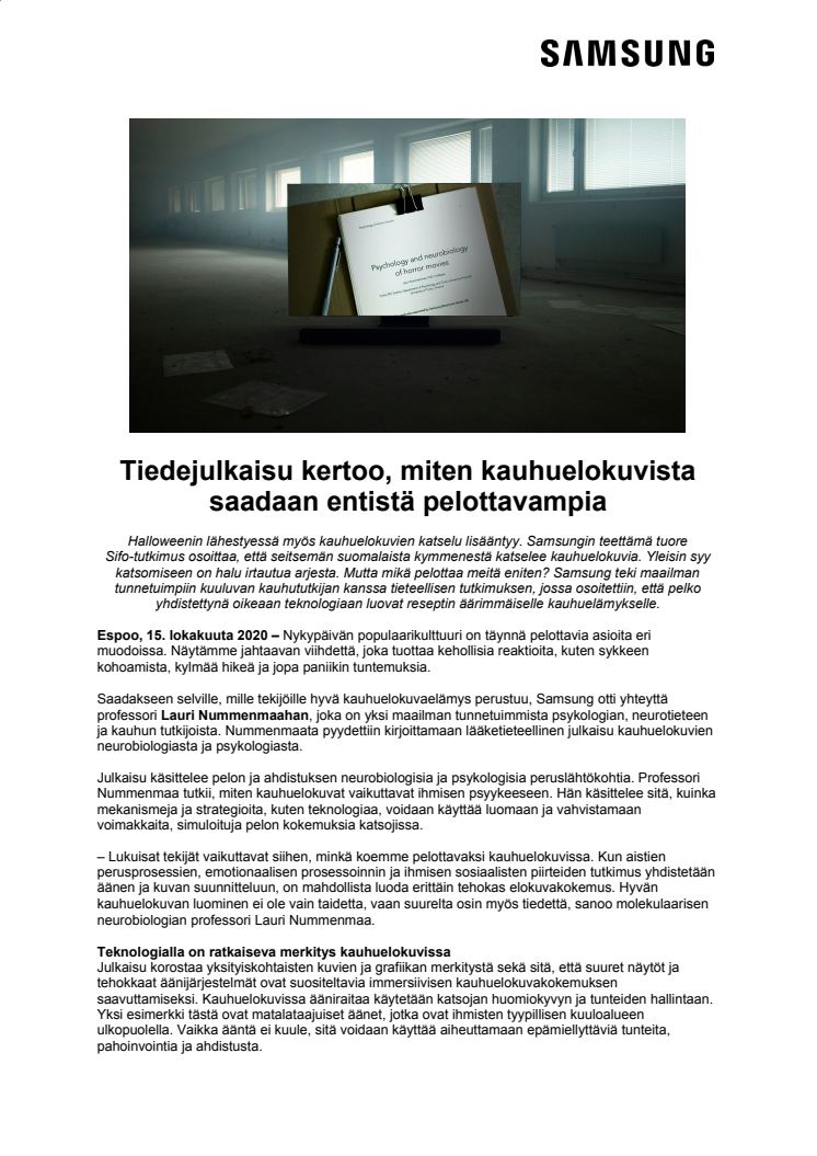 Tiedejulkaisu kertoo, miten kauhuelokuvista saadaan entistä pelottavampia