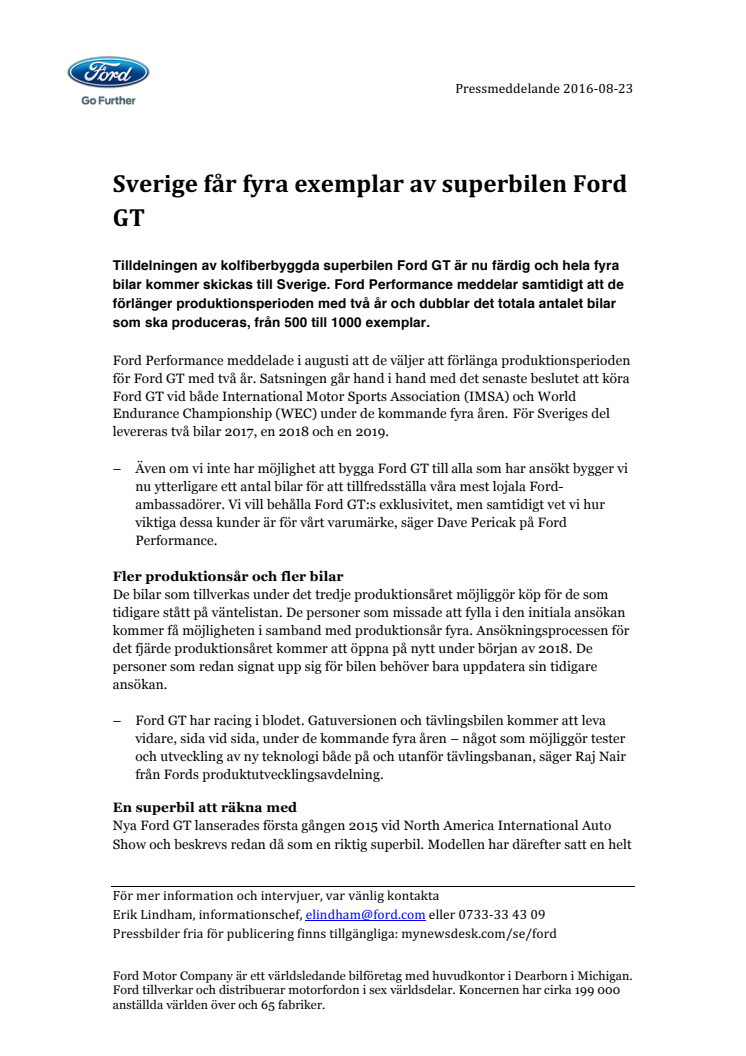 Sverige får fyra exemplar av superbilen Ford GT