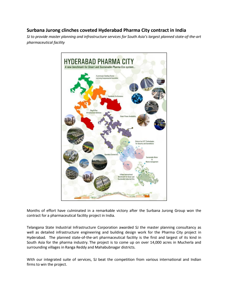 Surbana Jurong clinches coveted Hyderabad Pharma City contract in India