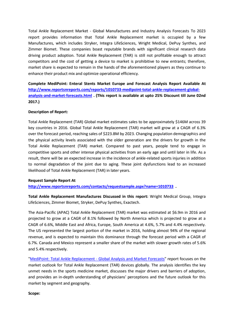 Total Ankle Replacement Market Industry Report 2017