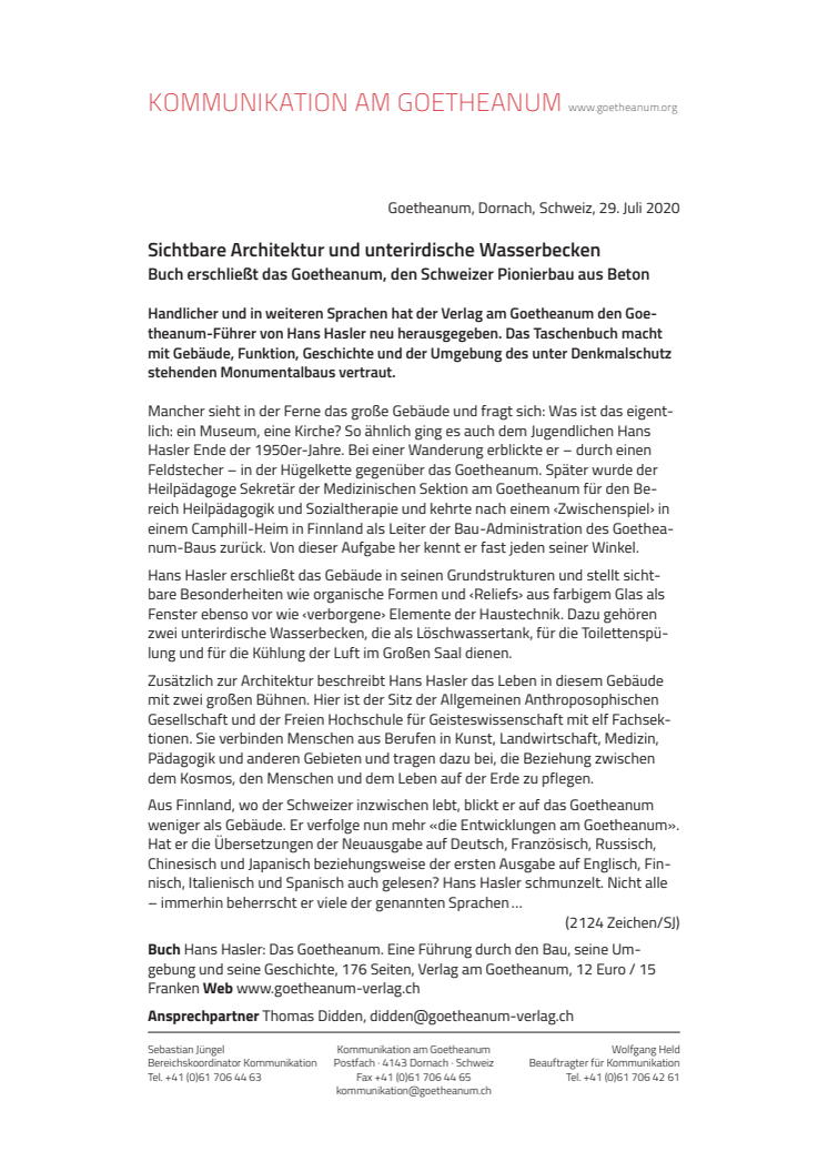 Sichtbare Architektur und unterirdische Wasserbecken: Buch erschließt das Goetheanum, den Schweizer Pionierbau aus Beton