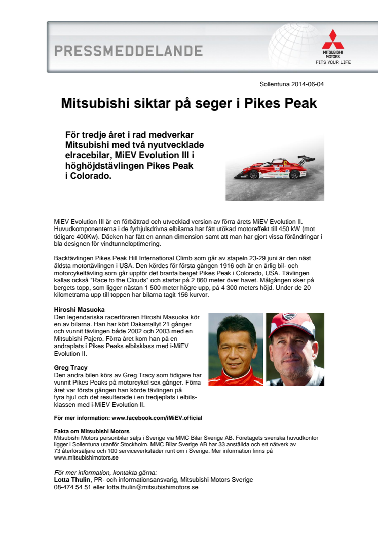 Mitsubishi siktar på seger i Pikes Peak