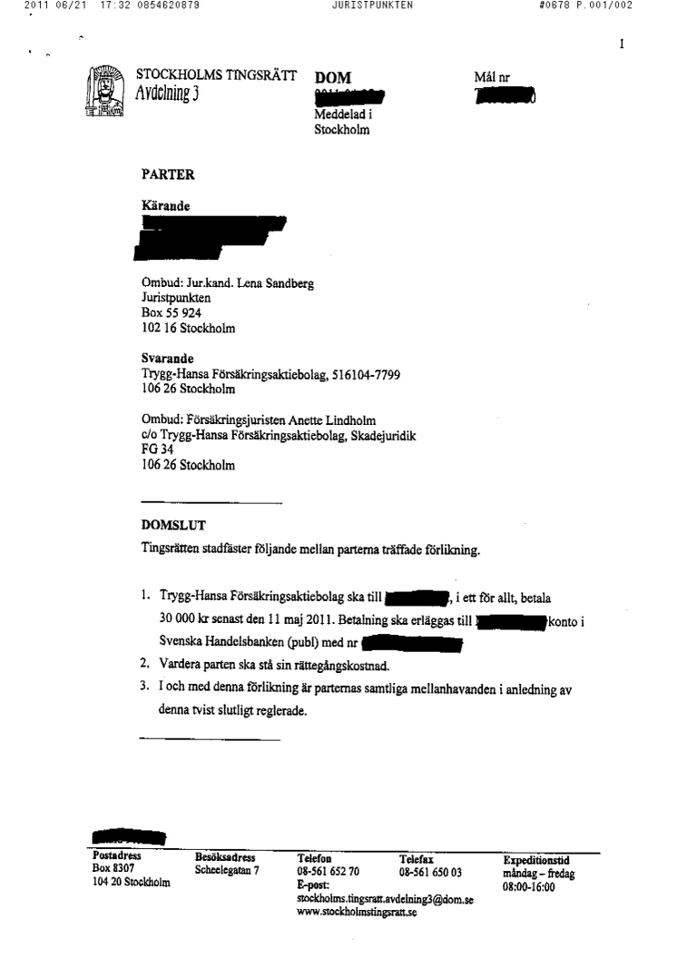 Fråga om försäkringsersättning -Juristpunkten
