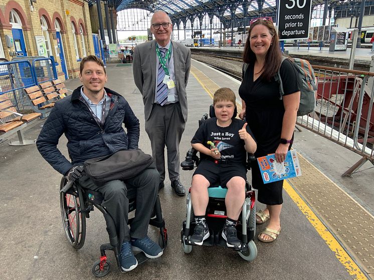 Just a boy who loves trains. 13-year-old Ryan Horrod with his mum and the GTR team at Brighton station