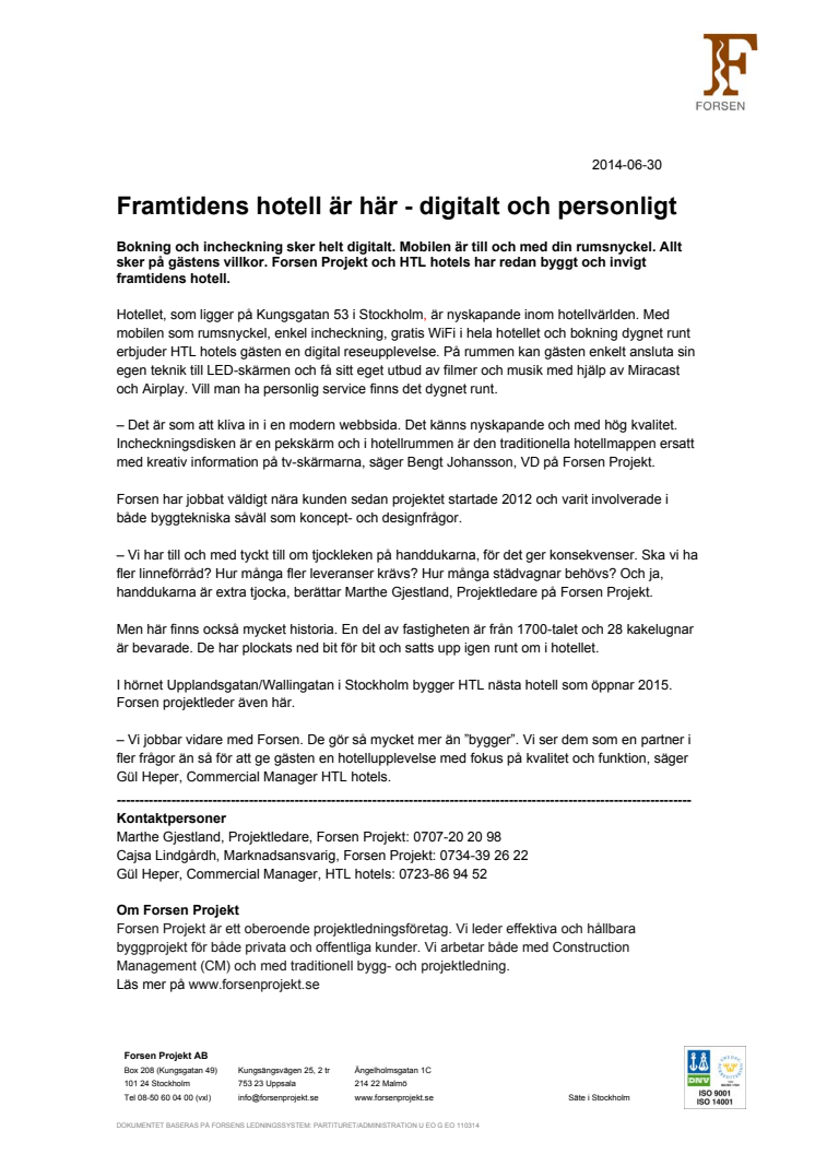 Framtidens hotell är här - digitalt och personligt 