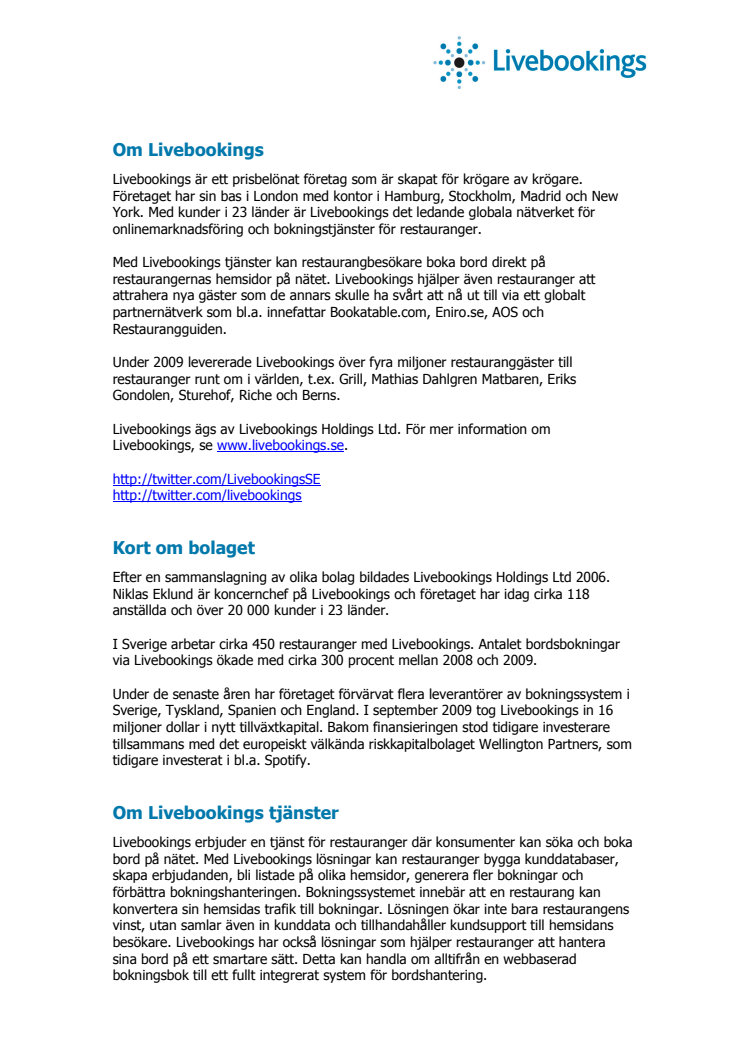 Pressinformation om Livebookings