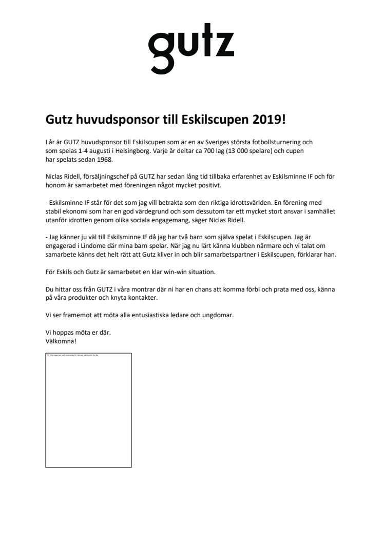 Gutz huvudsponsor till Eskilscupen 2019!